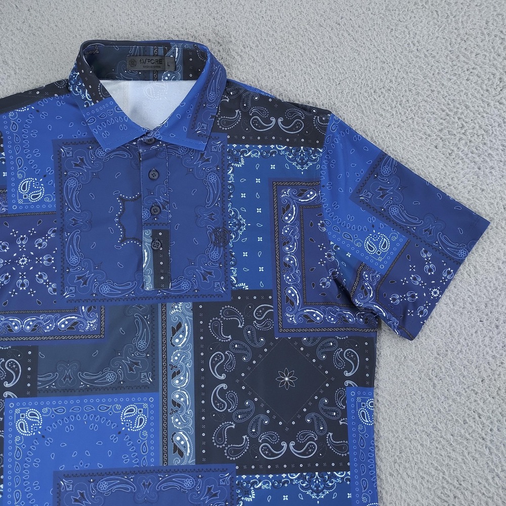 G/FORE Polo Shirt Mens Large Blue Bandana Paisley Golf Performance G4MS23K240D